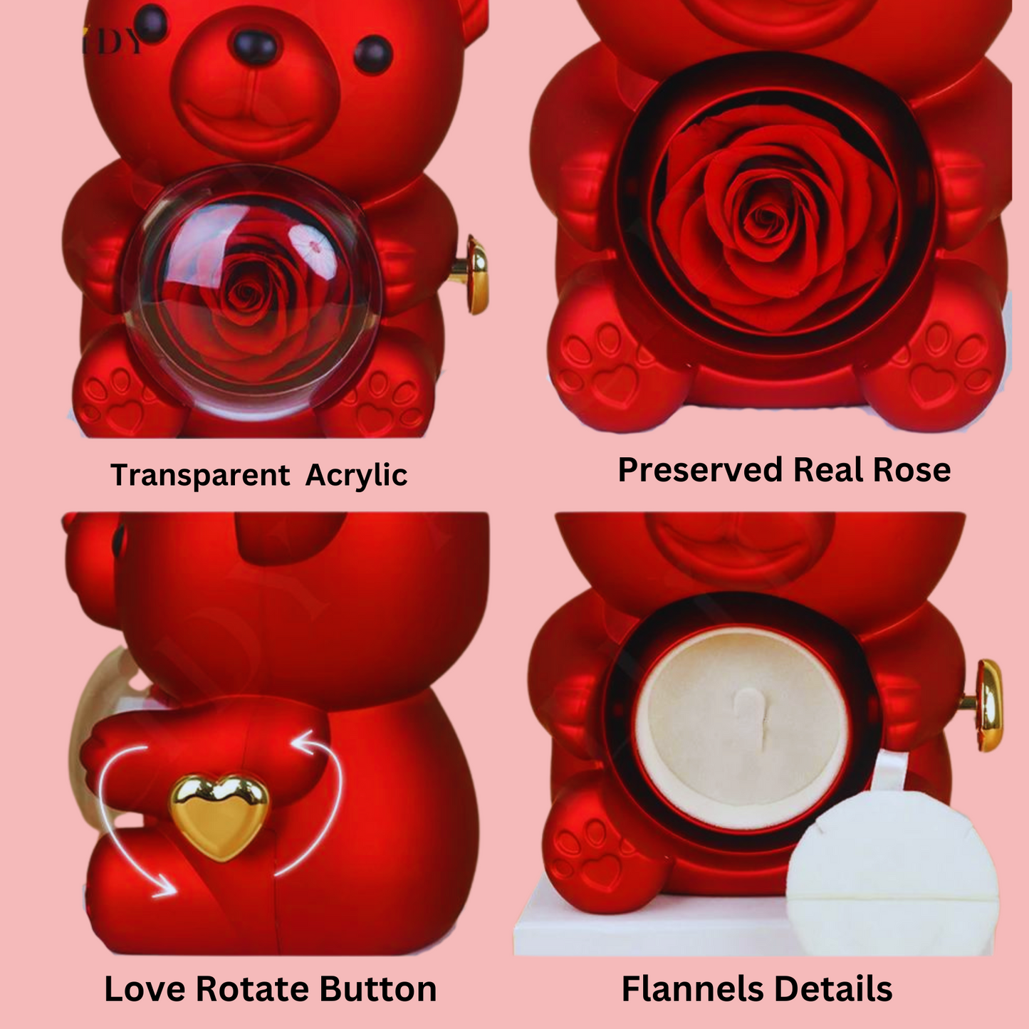 Forever Rose Bear W/Promise Heart Necklace