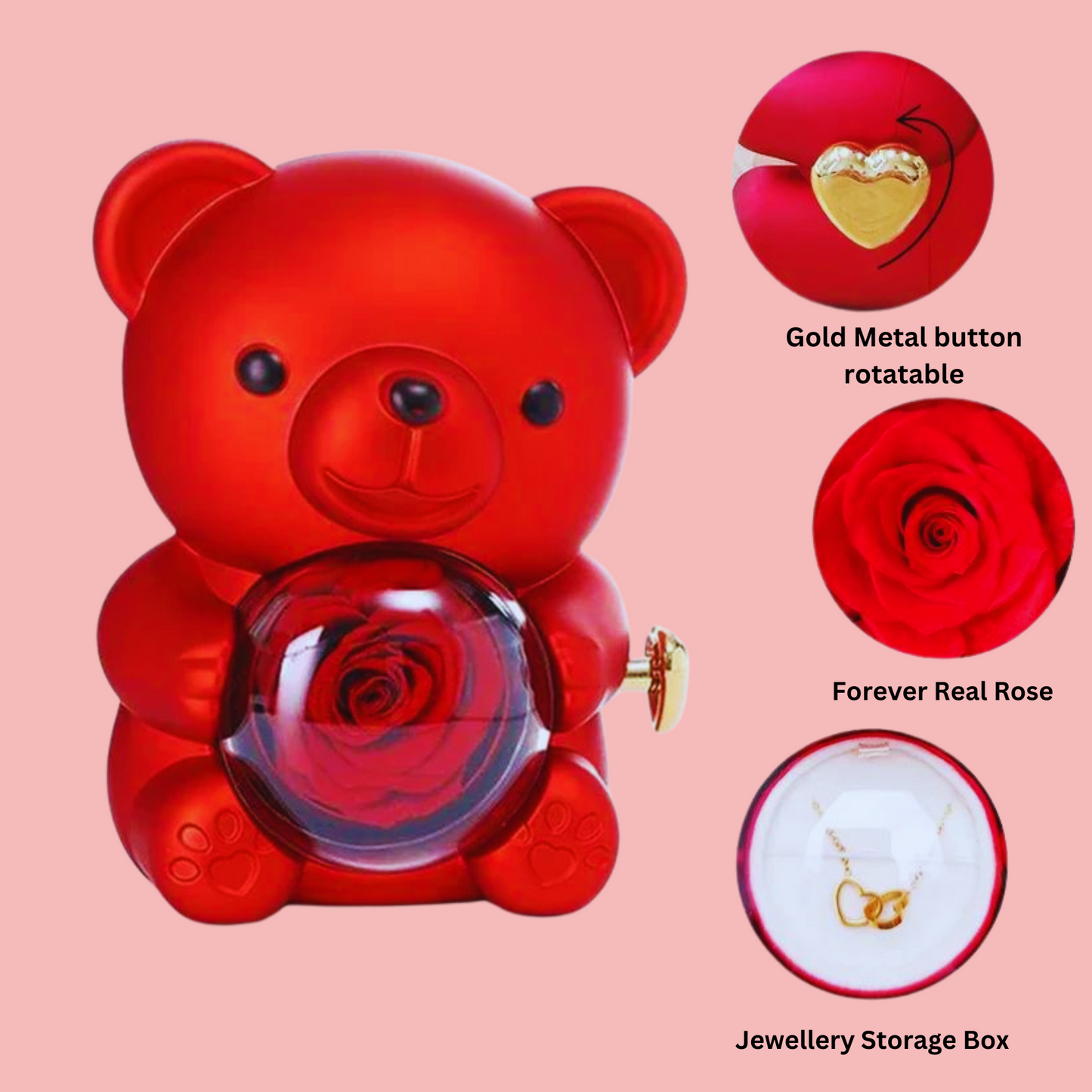 Forever Rose Bear W/Promise Heart Necklace