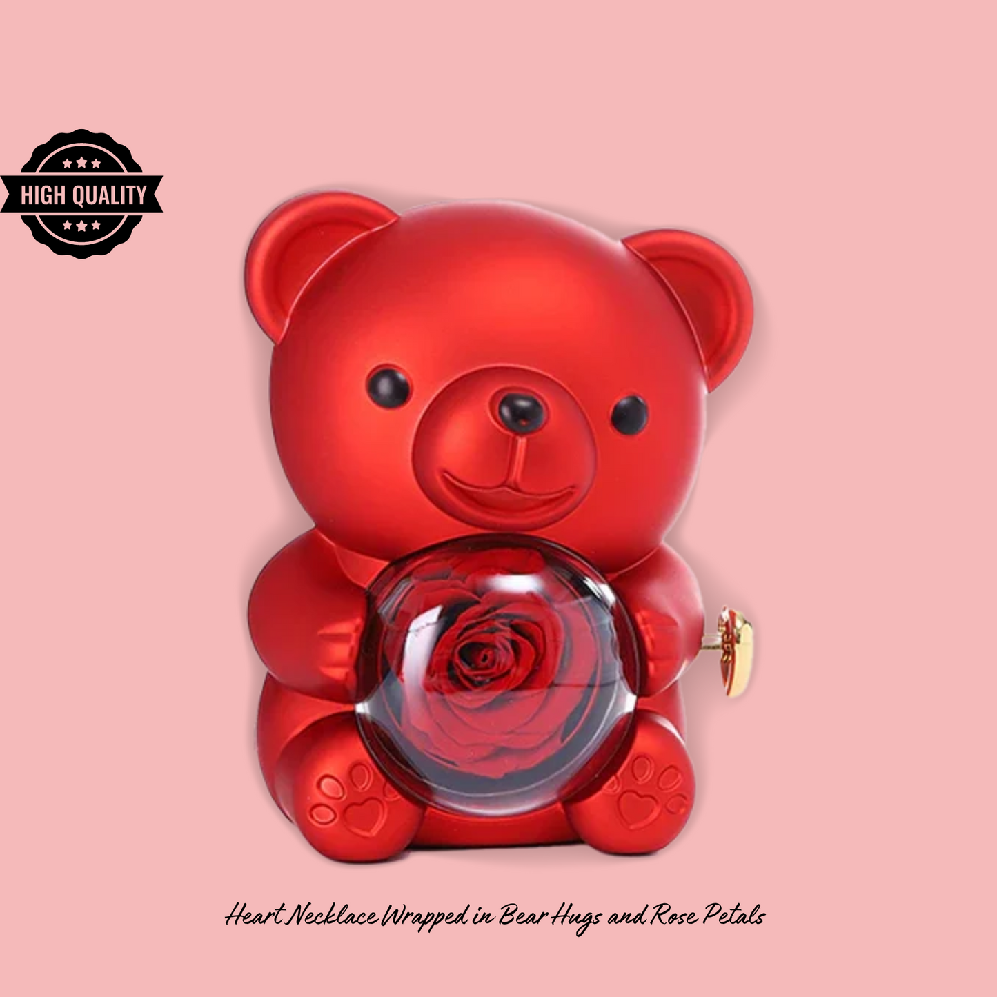 Forever Rose Bear W/Promise Heart Necklace